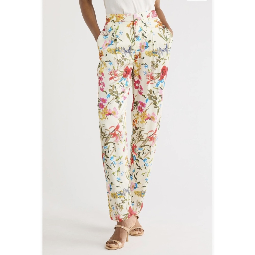 Joie Meadow Bloom Floral Print Pants Size 10 Ivory Multicolor Straight Leg NWT